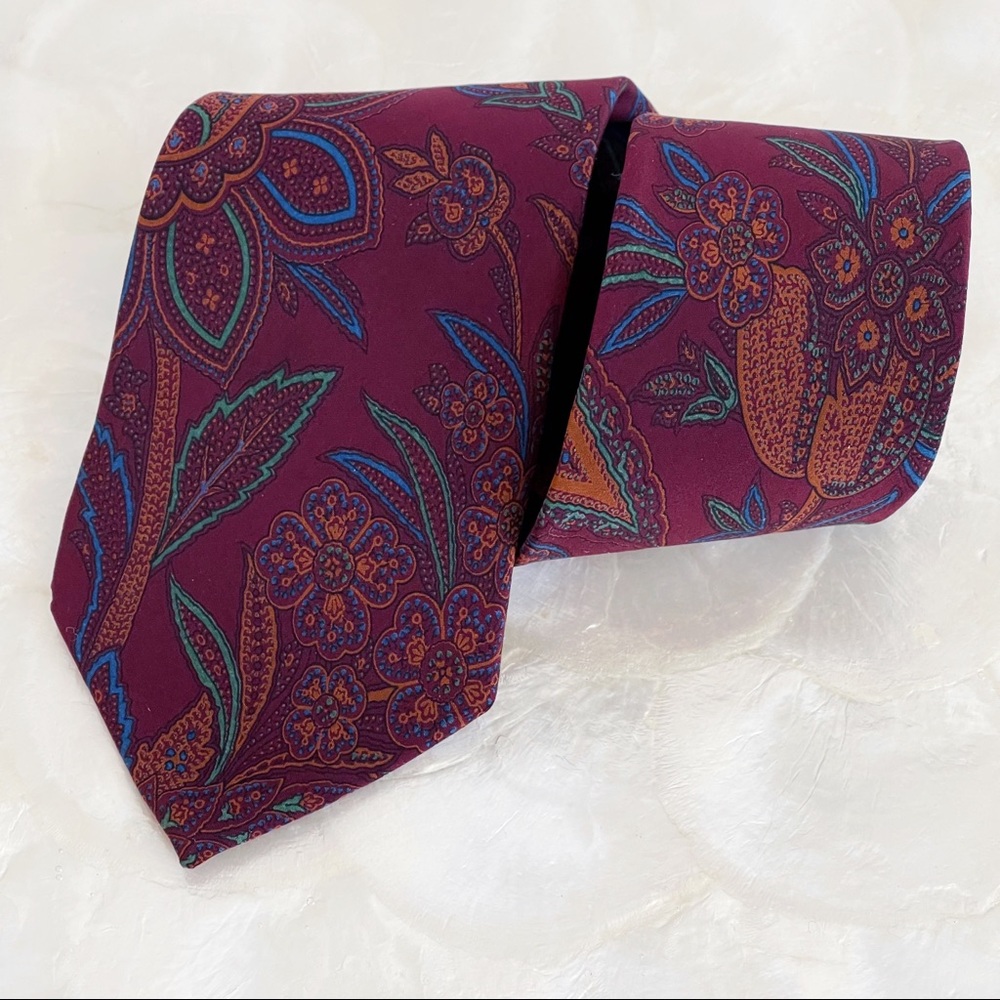 Handmade Italian Silk Burgundy Red Paisley Mens Silk Tie Classic Wedding 56.5”